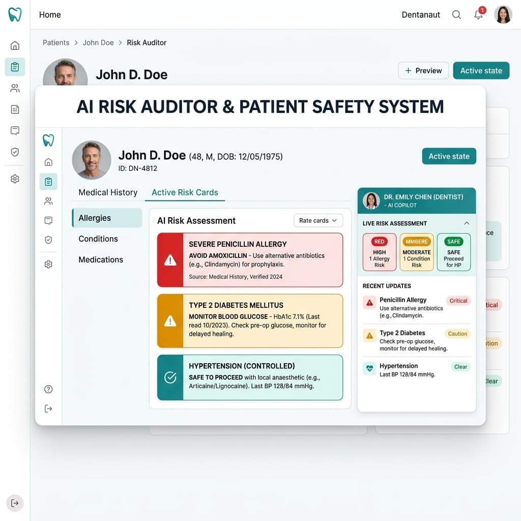 Dentanaut AI Risk Auditor and Patient Safety System Dashboard